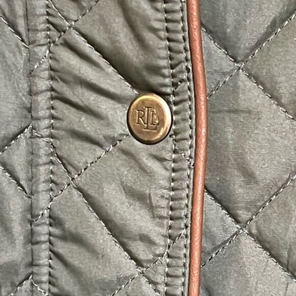 Lauren Ralph Lauren Faux Leather Trim Equestrian Olive Quilted Coat Olive Sz 2X - Picture 8 of 10
